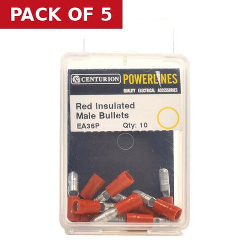 Centurion 4mm Red Insulated Male Bullets, Pack of 10 - Pack of 5