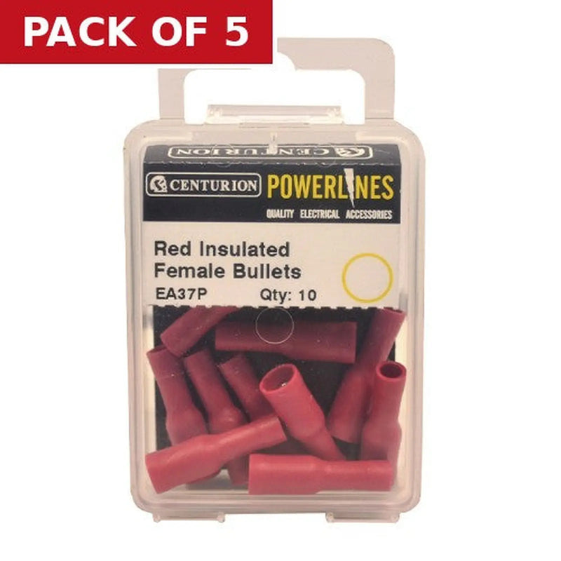 Centurion 26mm x 4mm Red Female Insulated Sockets, Pack of 10 - Pack of 5