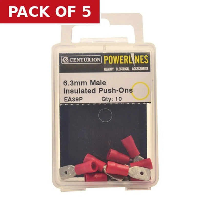 Centurion 6.3mm x 0.8mm Red Male Push-On Terminals, Pack of 10 - Pack of 5