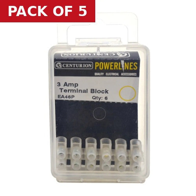 Centurion 3 Amp Terminal Block - 6 Way-EA46P - Pack of 5