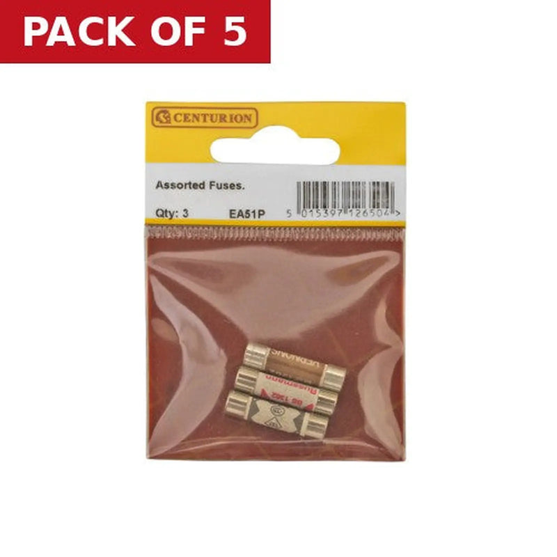 Centurion Assorted 3 , 5 & 13 Amp Fuses (Pack of 3) - Pack of 5