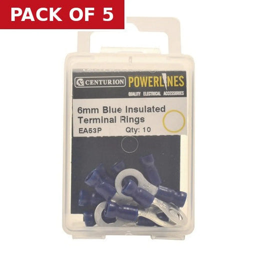 Centurion 6mm Blue Insulated Terminal Rings, Pack of 10 - Pack of 5