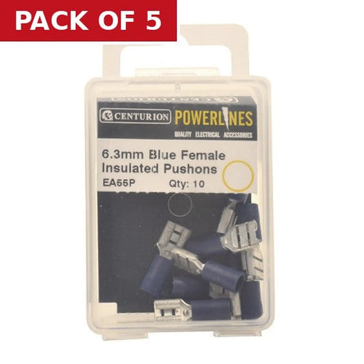 Centurion 6.3mm Blue Female Push-On Terminals, Pack of 10 - Pack of 5