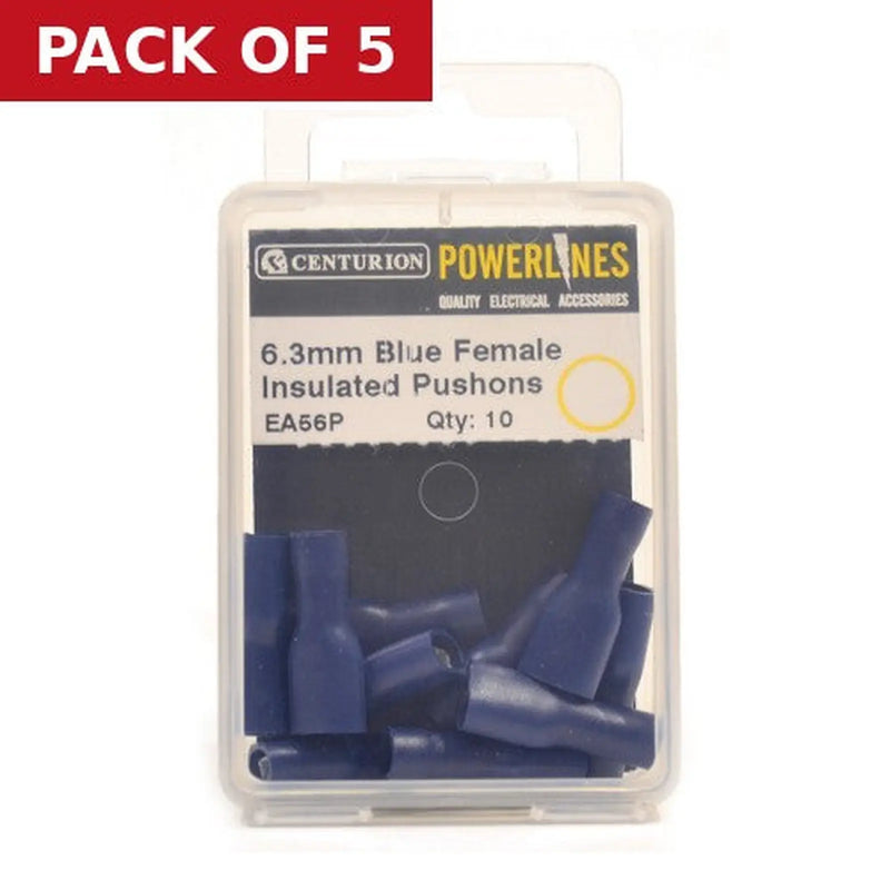 Centurion 6.3mm Blue Female Insulated Push-Ons, Pack of 10 - Pack of 5