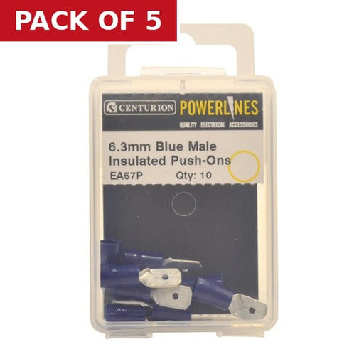 Centurion 6.3mm Blue Male Push-On Terminals, Pack of 10 - Pack of 5