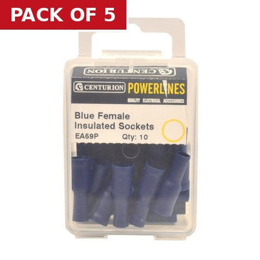 Centurion 26mm x 4mm Blue Female Insulated Sockets, Pack of 10 - Pack of 5