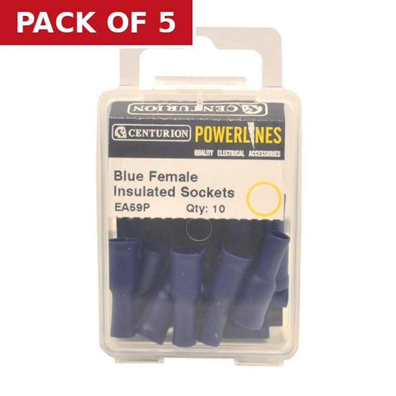 Centurion 26mm x 4mm Blue Female Insulated Sockets, Pack of 10 - Pack of 5