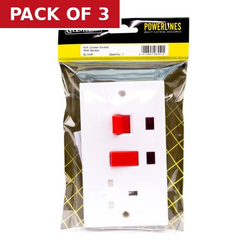 Centurion 45 Amp Cooker Switch with Socket - Pack of 3