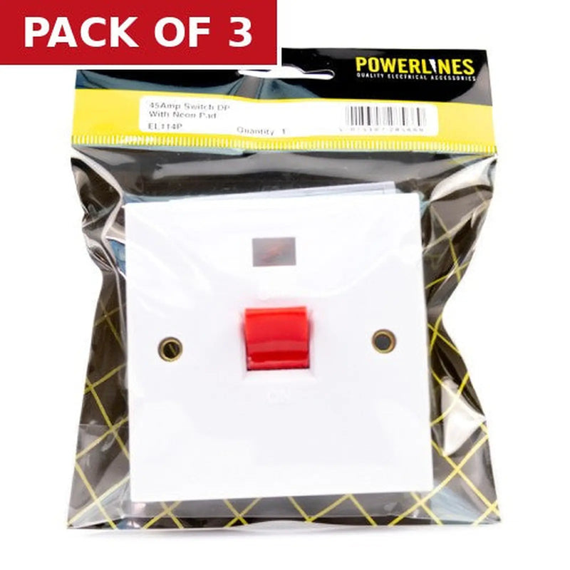 Centurion 45 Amp Switched Cooker Unit With Neon -EL114P - Pack of 3