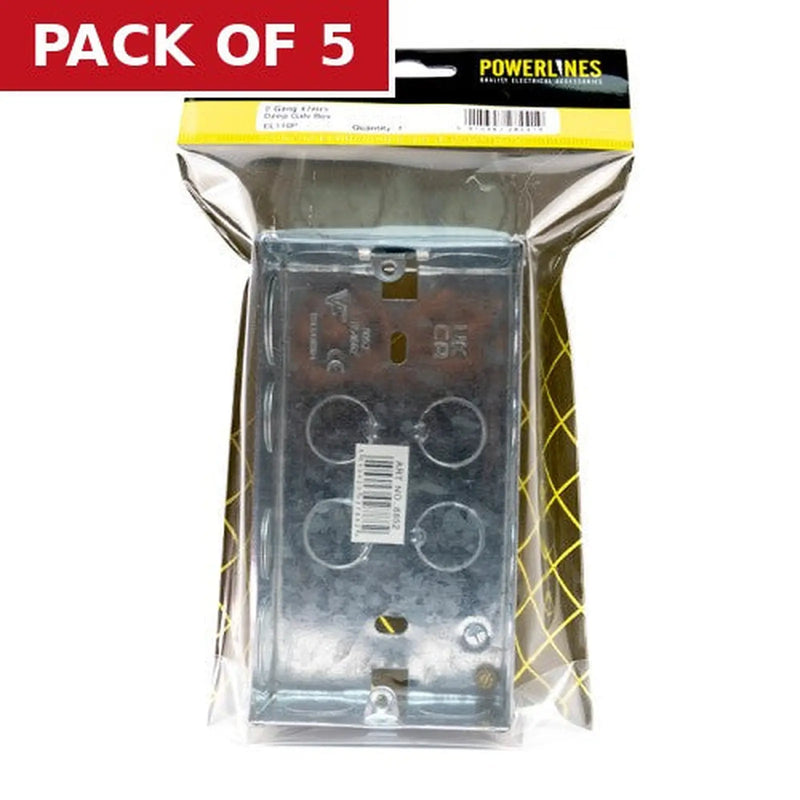 Centurion 2 Gang Galvanised Steel Flush Back Box, 47mm - Pack of 5