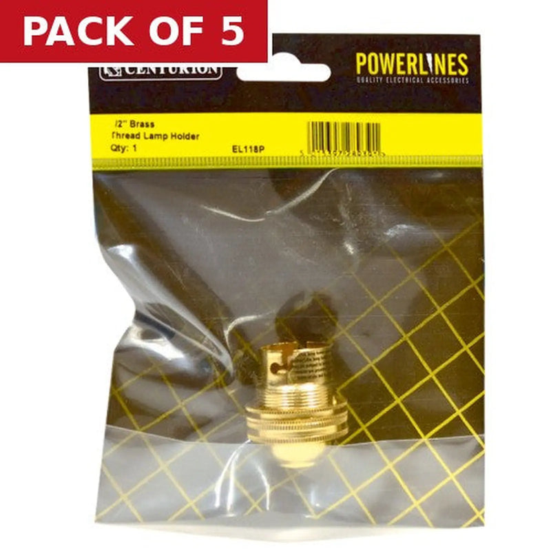 Centurion 1/2" Brass Thread Lamp Holder - Pack of 5