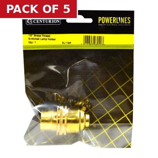 Centurion 1/2" Brass Thread Switched Lamp Holder - Pack of 5