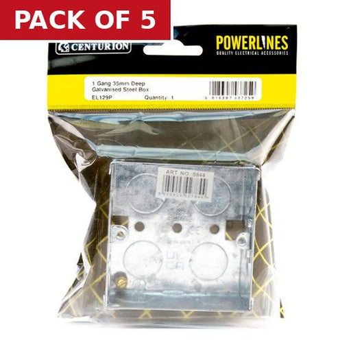 Centurion 1 Gang Galvanised Steel Flush Back Box, 35mm - Pack of 5