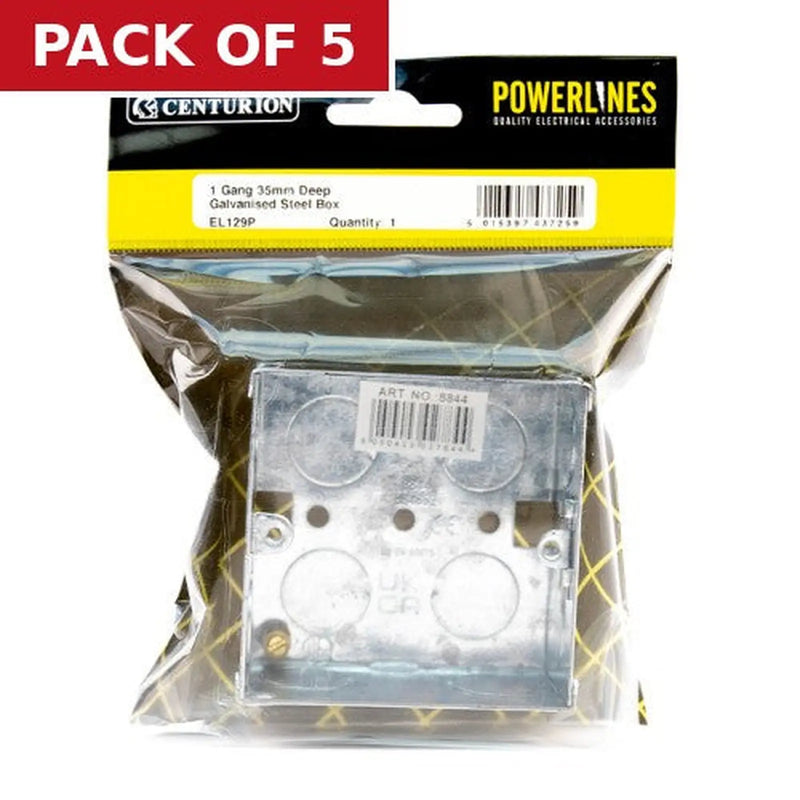 Centurion 1 Gang Galvanised Steel Flush Back Box, 35mm - Pack of 5