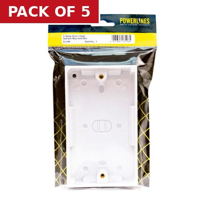 Centurion 2 Gang  Surface Mounted Box, 25mm Deep - Pack of 5
