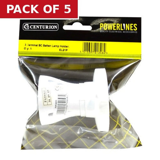 Centurion 3 Terminal BC Batten Lamp Holder - Pack of 5