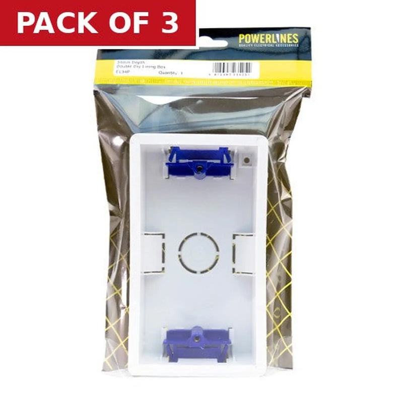 Centurion Double Dry Lining Back Box, 34mm Deep - Pack of 3