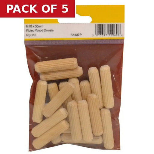 Centurion M10 x 40mm Fluted Wooden Dowel (Pack of 20) - Pack of 5