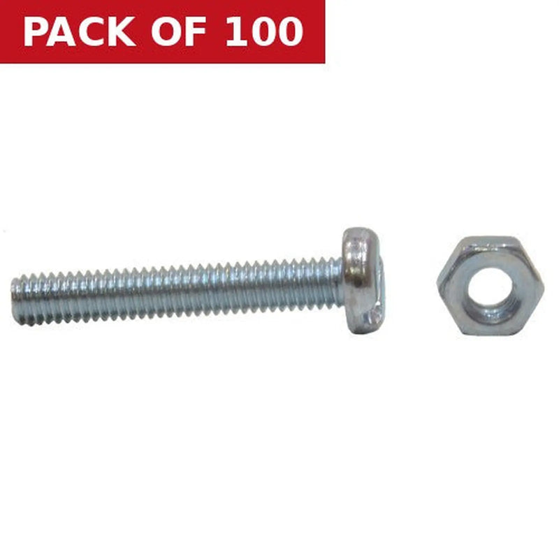 Centurion M4 x 25mm Machine Screws & Nuts - Zinc Plated - (100)