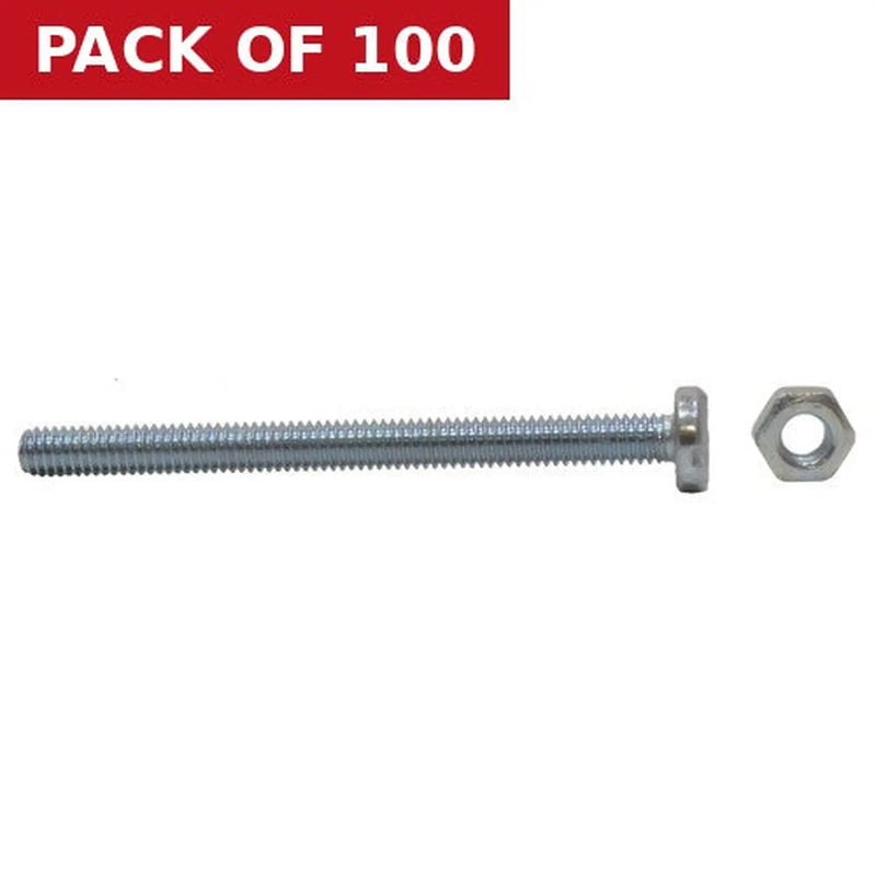 Centurion M4 x 50mm Machine Screws & Nuts - Zinc Plated - (100)