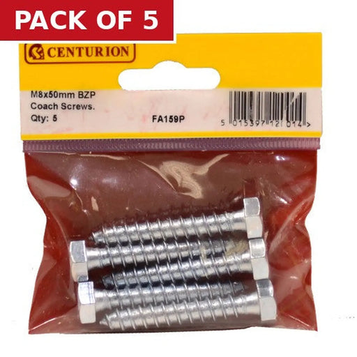 Centurion M8 x 50mm ZP Coach Screws  (Pack of 5)