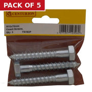 Centurion M10 x 70mm ZP Coach Screws  (Pack of 3) - Pack of 5