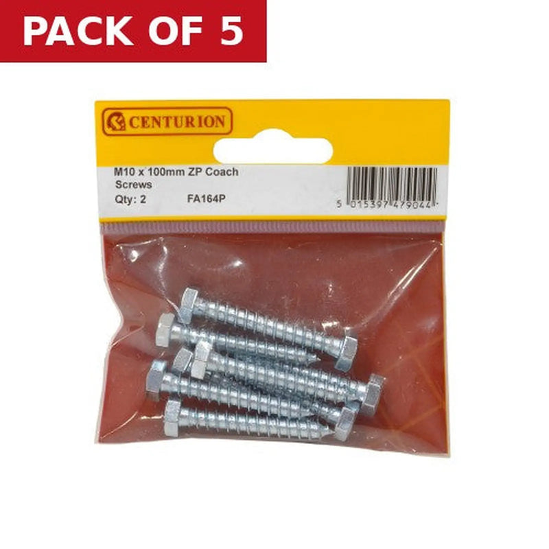 Centurion M10 x 100mm ZP Coach Screws  (Pack of 2) - Pack of 5