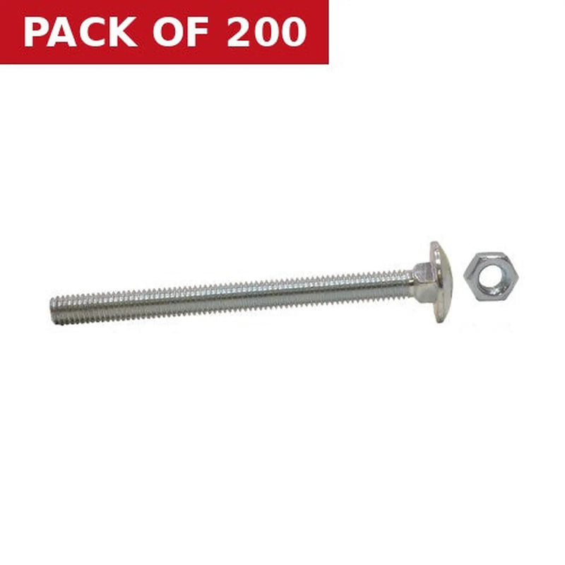 Centurion M6 x 50mm ZP Small Carriage Bolts & Nuts  (200)