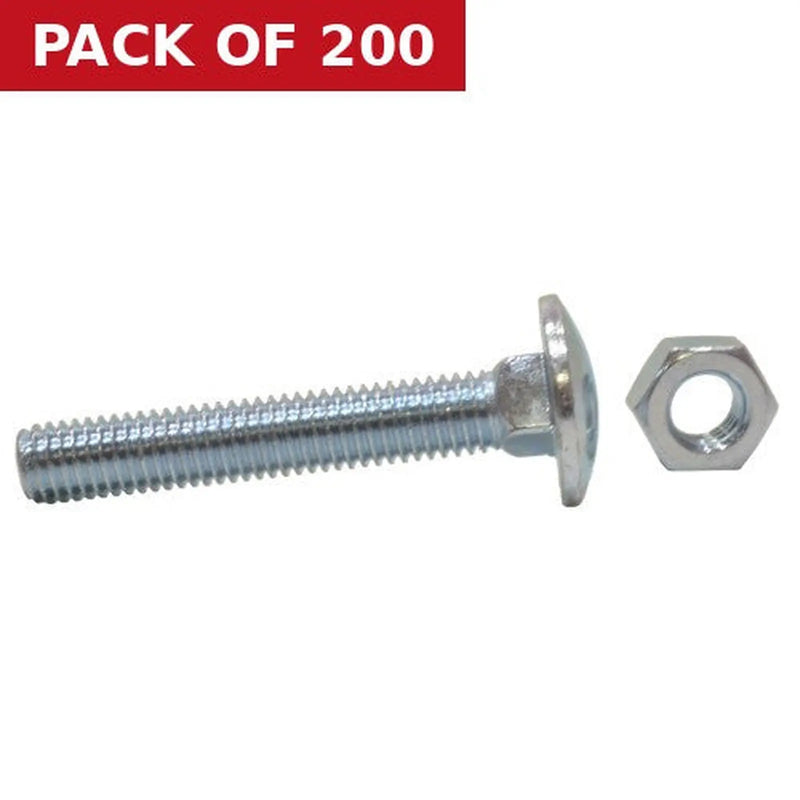 Centurion M8 x 50mm ZP Small Carriage Bolts & Nuts  (200)