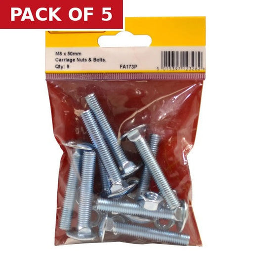 Centurion M8 x 50mm ZP Small Carriage Bolts & Nuts (Pack of 9) - Pack of 5