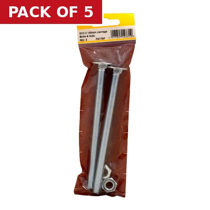 Centurion M10 x 150mm ZP Small Carriage Bolts & Nuts (Pack of 2) - Pack of 5