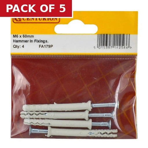 Centurion M6 x 60mm Hammer In Frame Fixings  (Pack of 4) - Pack of 5