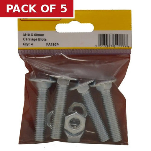 Centurion M10 x 50mm Carriage Bolts 4pk - Pack of 5