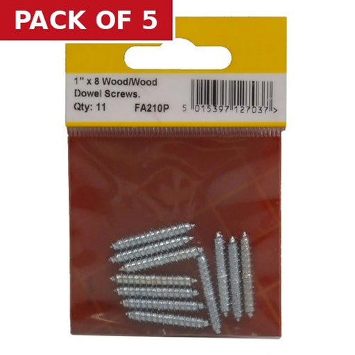 Centurion Wood Dowel Screws - 1" x 8 - Zinc Plated - (Pack of 11) - Pack of 5