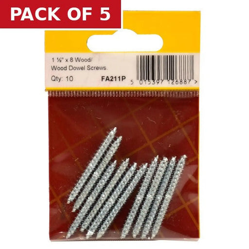Centurion Wood Dowel Screws - 1 1/2" x 8 - Zinc Plated - (Pack of 10) - Pack of 5