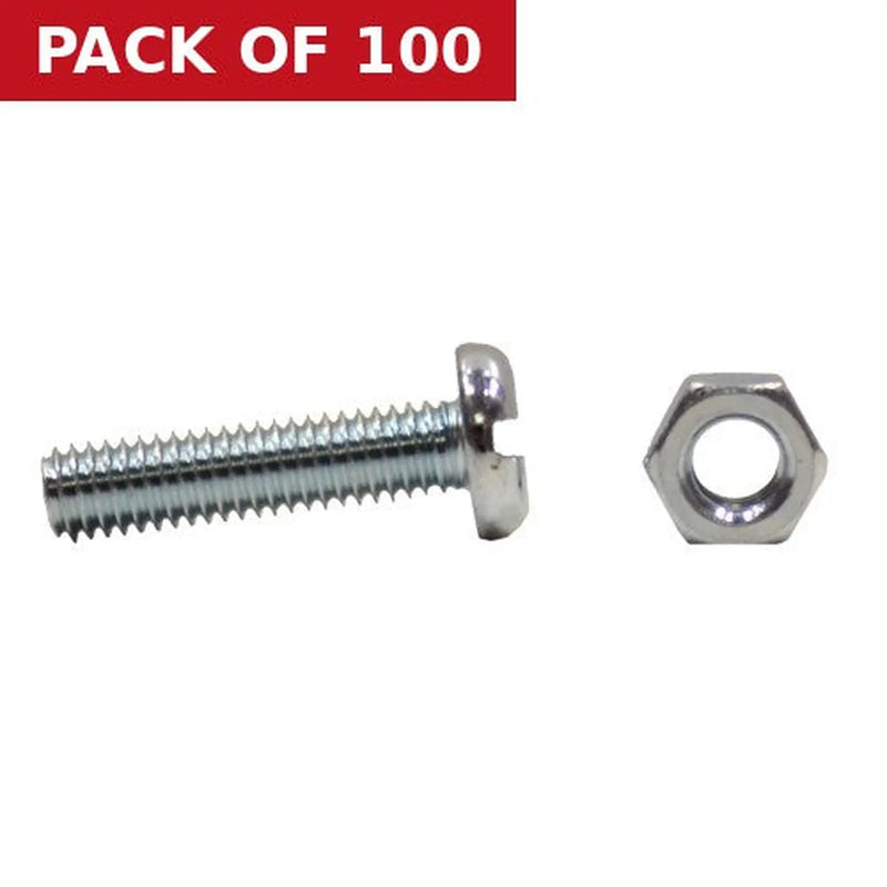 Centurion M6 x 25mm Machine Screws & Nuts - Zinc Plated - (100)