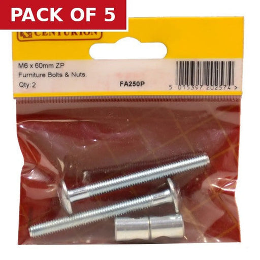 Centurion M6 x 60mm ZP Furniture Bolts & Nuts  (Pack of 2) - Pack of 5