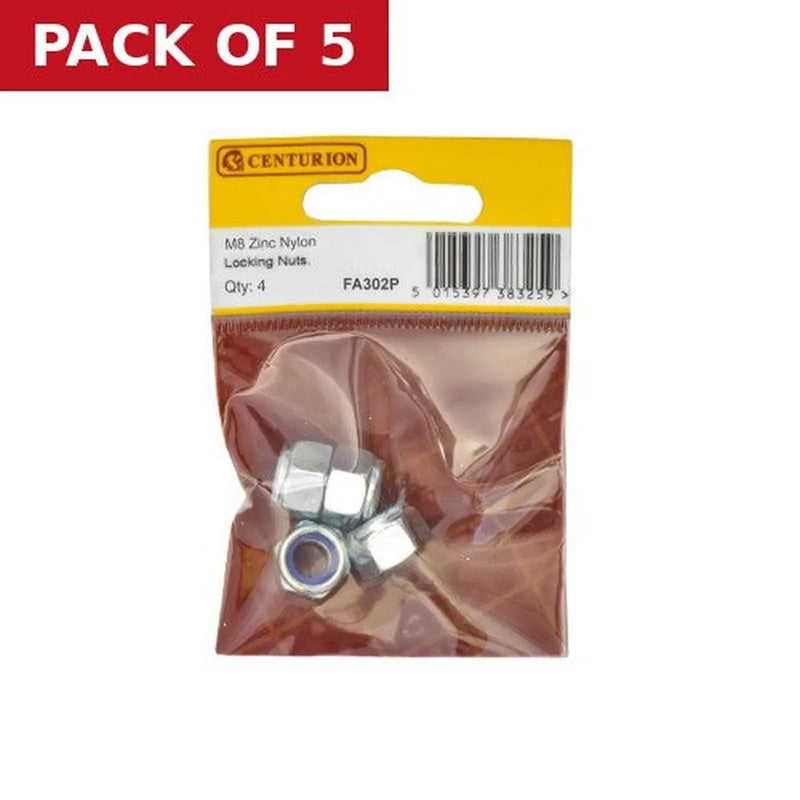 Centurion M8 ZP Nylon Locking Nuts  (Pack of 4) - Pack of 5
