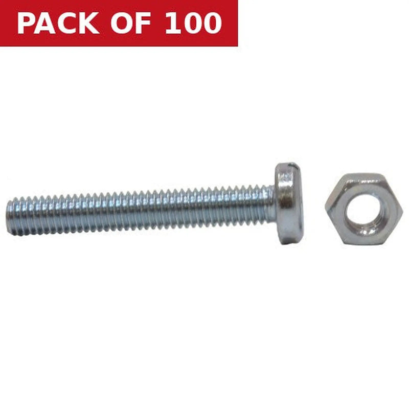 Centurion M6 x 40mm Machine Screws & Nuts - Zinc Plated - (100)