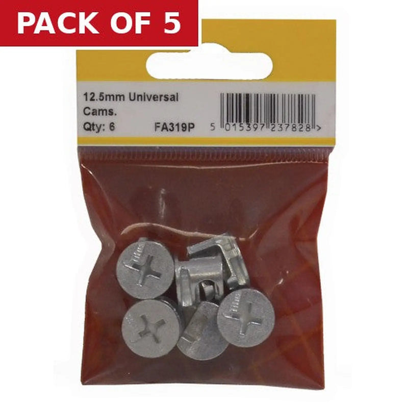 Centurion 12.5mm ZP Universal Cam Fixings (Pack of 6) - Pack of 5