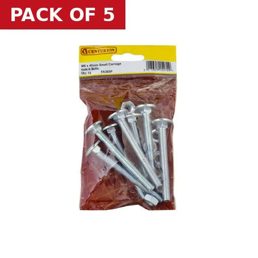 Centurion M6 x 40mm ZP Small Carriage Bolts & Nuts (Pack of 13) - Pack of 5
