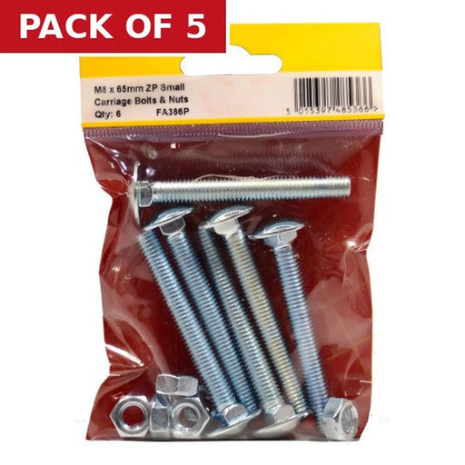 Centurion M8 X 65mm ZP Small Carriage Bolts & Nuts (Pack of 6) - Pack of 5