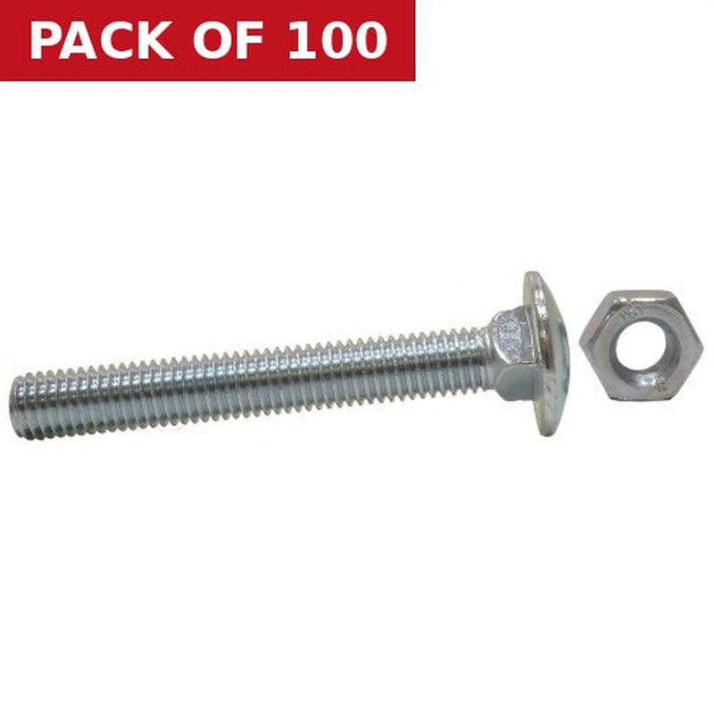 Centurion M10 x 75mm ZP Small Carriage Bolts & Nuts  (100)