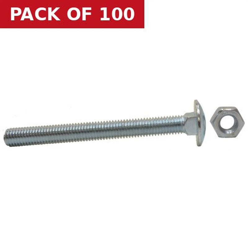 Centurion M10 x 100mm ZP Small Carriage Bolts & Nuts  (100)