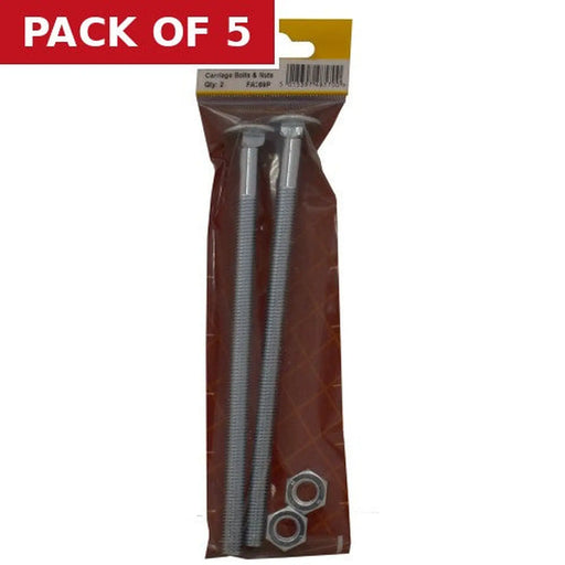 Centurion M10 x 180mm ZP Small Carriage Bolts & Nuts (Pack of 2) - Pack of 5