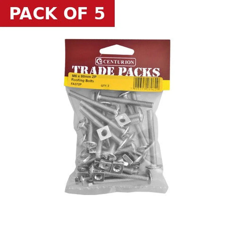 Centurion M6 x 80mm ZP Roofing Bolts (Pack of 2) - Pack of 5