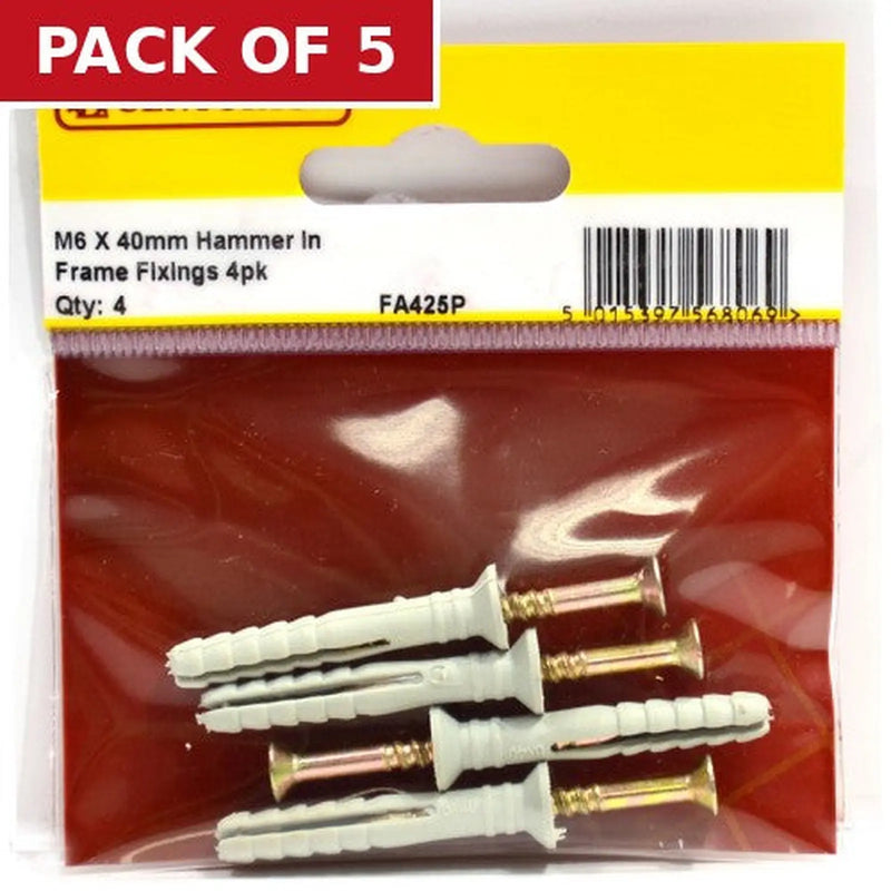 Centurion M6 x 40mm Hammer In Frame Fixings 4pk - Pack of 5