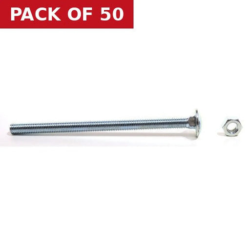 Centurion M8 x 130mm ZP Cup Sq Hex Carriage Bolts & Nuts - Pack of 50