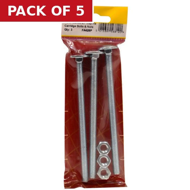 Centurion M8 x 130mm ZP Cup Sq Hex Carriage Bolts & Nuts (Pack of 3) - Pack of 5