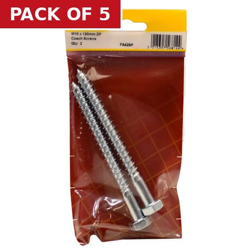 Centurion M10 x 120mm ZP Coach Screws  (Pack of 2) - Pack of 5